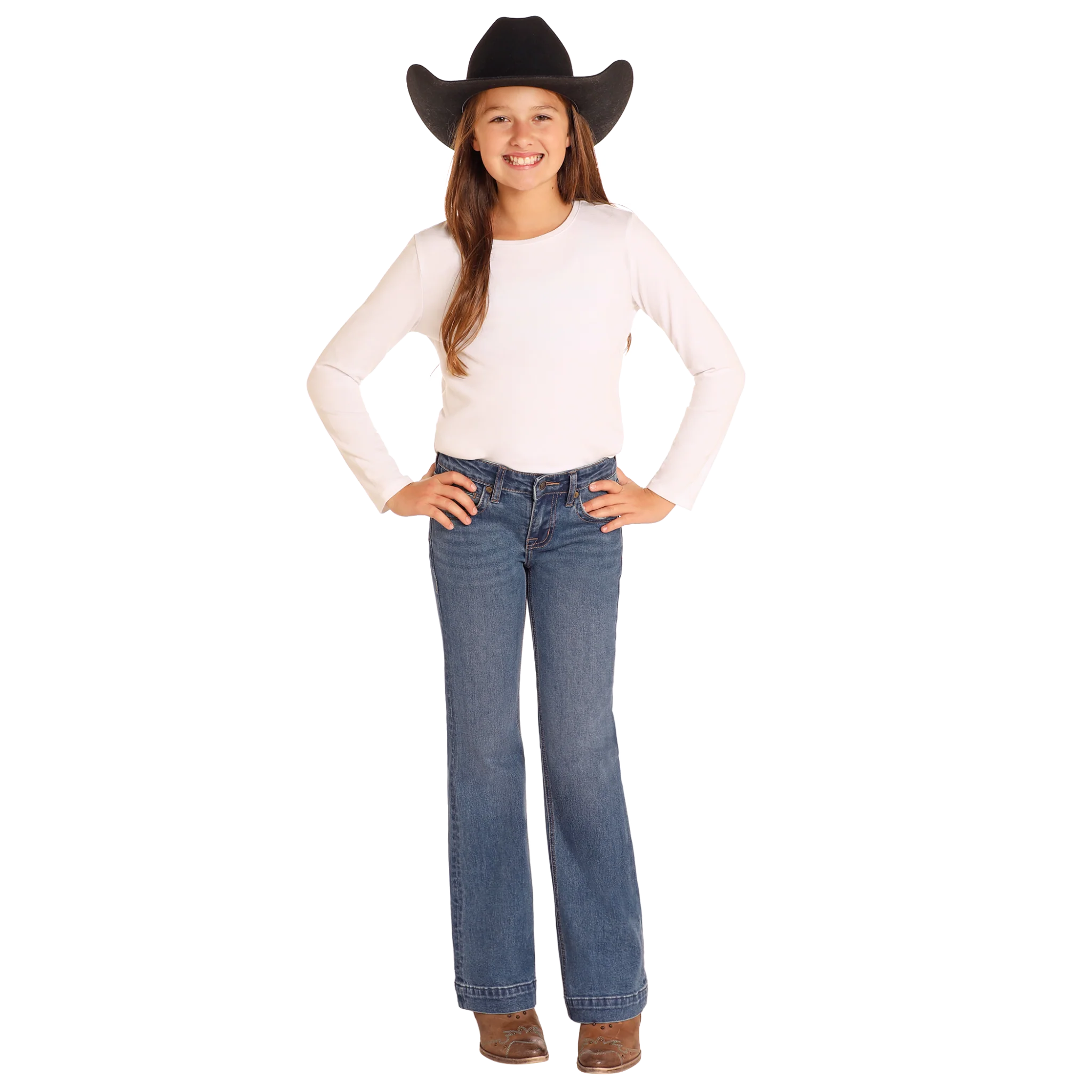 Rock & Roll  Girl's Boot Stitch Trouser-Medium Vintage Wash