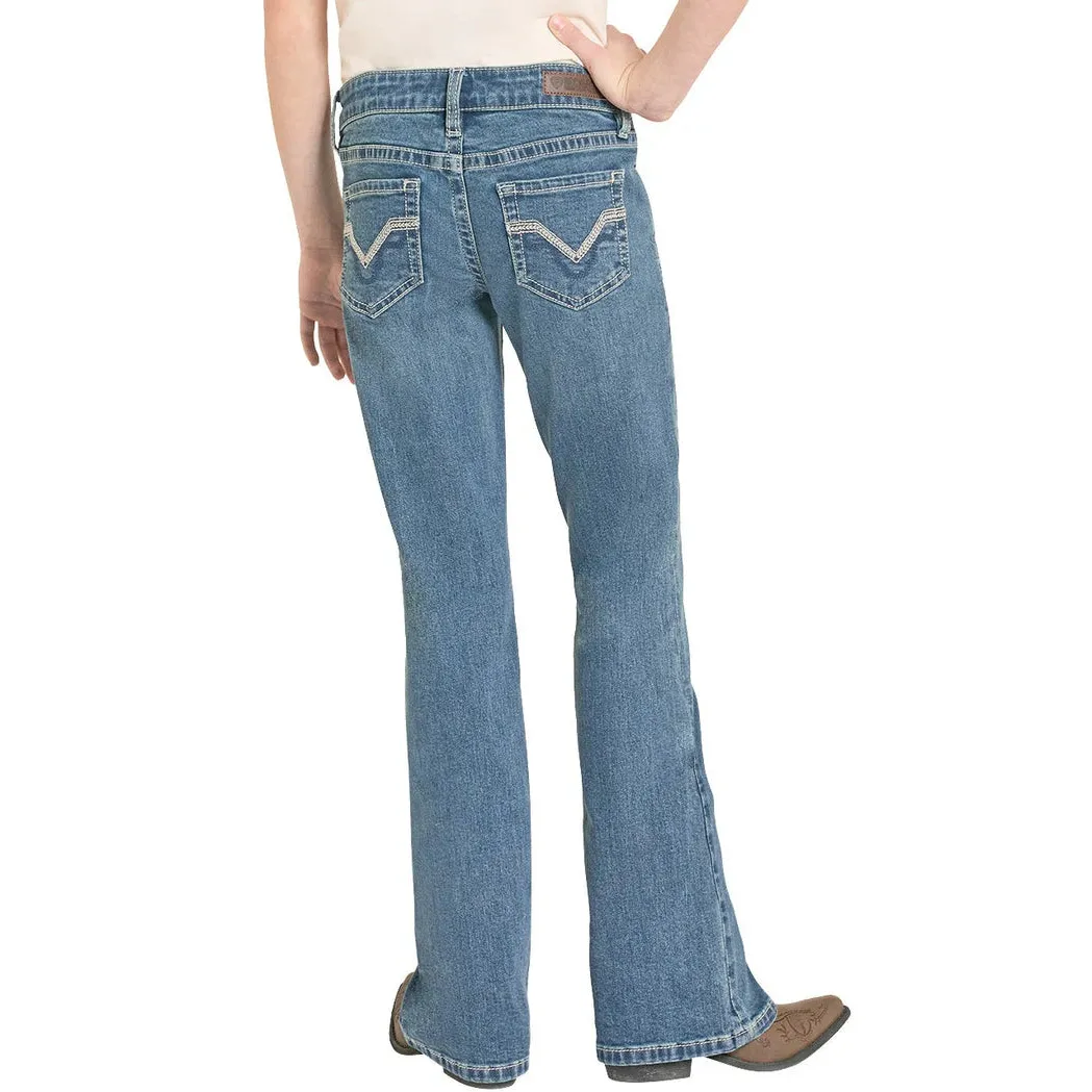 Rock & Roll Girl's Classic Stitch Pocket Bootcut Jeans - Medium Wash - Image 2
