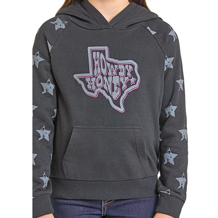 Rock & Roll Girl's Long Sleeve Graphic Hoodie with Star Sleeves - Black - Image 2
