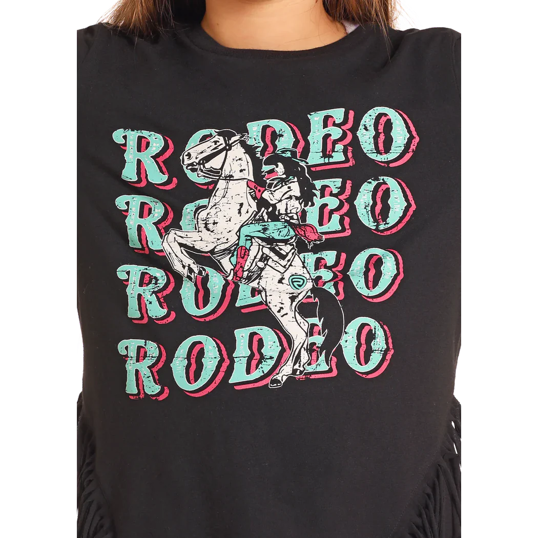 Rock & Roll Girl's Long Sleeve Graphic Shirt with Fringe - Black - Image 2