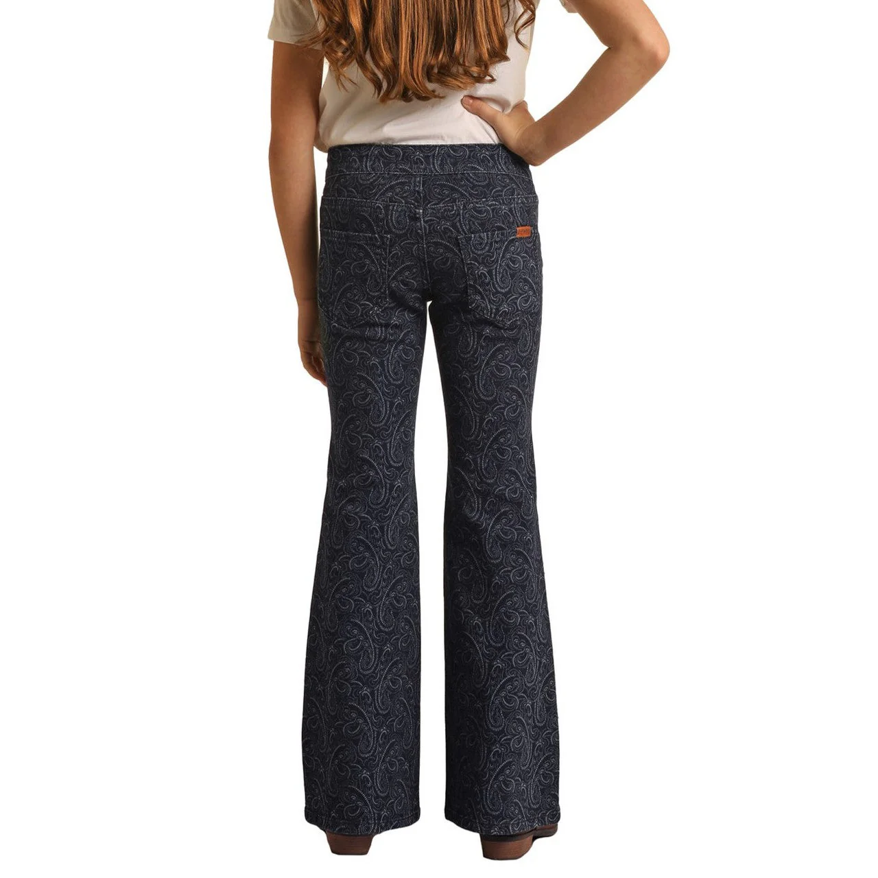 Rock & Roll Girl's Paisley Print Flare Jeans - Dark Wash - Image 2