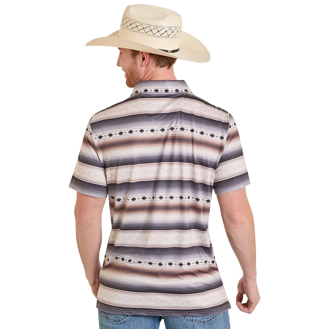 Rock & Roll Men's Aztec Stripe Print Short Sleeve Polo Shirt - Cream - Image 2