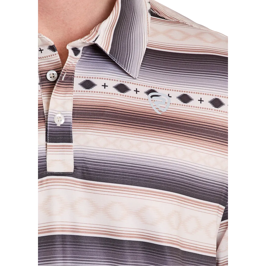 Rock & Roll Men's Aztec Stripe Print Short Sleeve Polo Shirt - Cream - Image 3