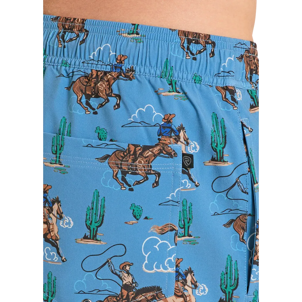 Rock & Roll Men's Desert Cowboy Novelty w/Lining Swim Volley Trunks - Blue - Image 2