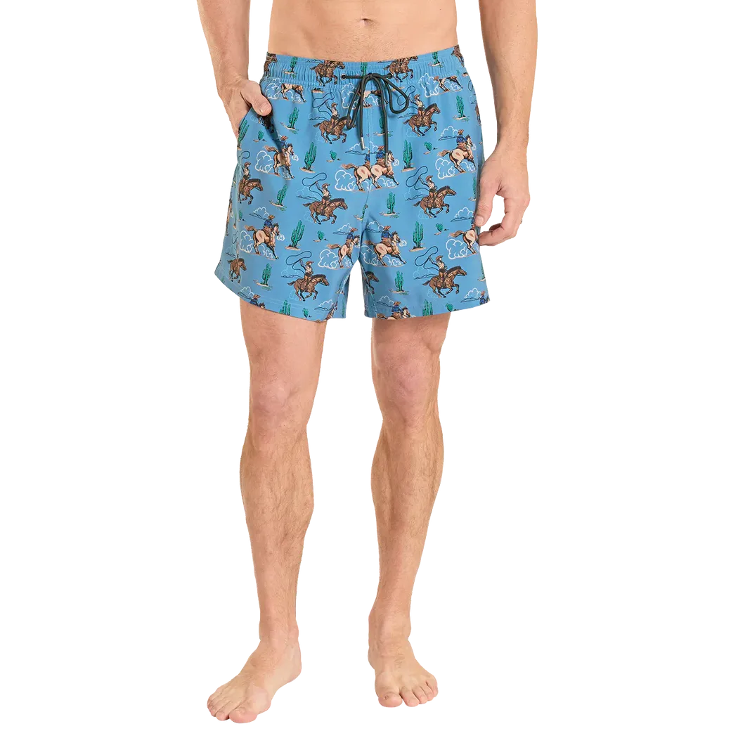 Rock & Roll Men's Desert Cowboy Novelty w/Lining Swim Volley Trunks - Blue - Image 3