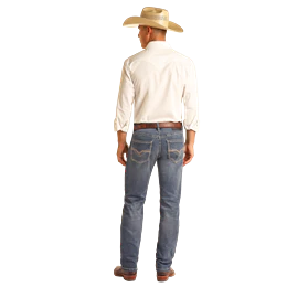 Rock & Roll Men's Ivory Leather EMB Revolver Jeans
