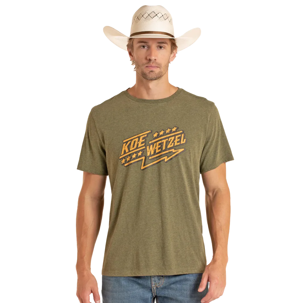 Rock & Roll Men's Koe Wetzel Bolt Graphic Tee Shirt - Olive