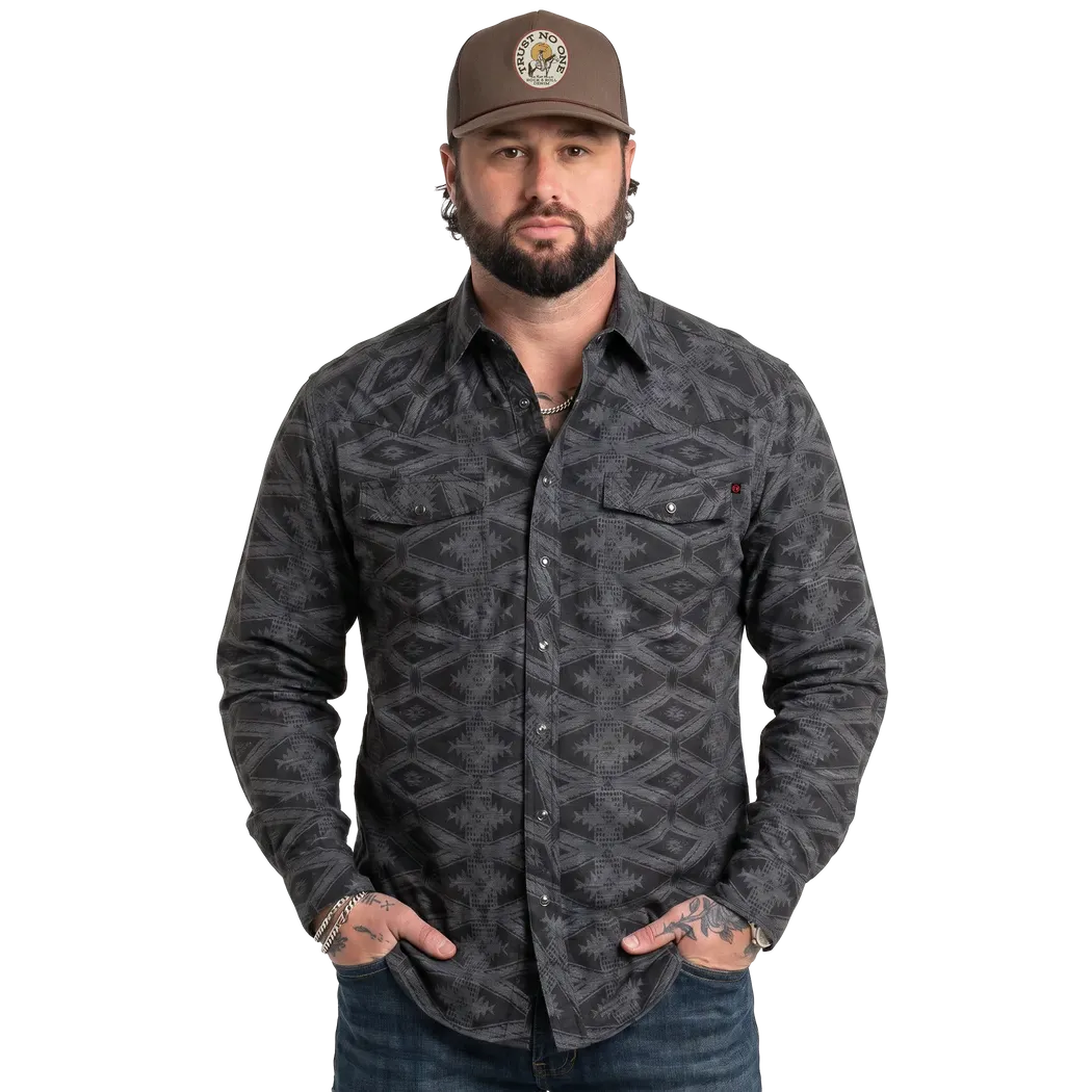 Rock & Roll Men's Koe Wetzel X Tek Western Aztec Long Sleeve Shirt - Charcoal