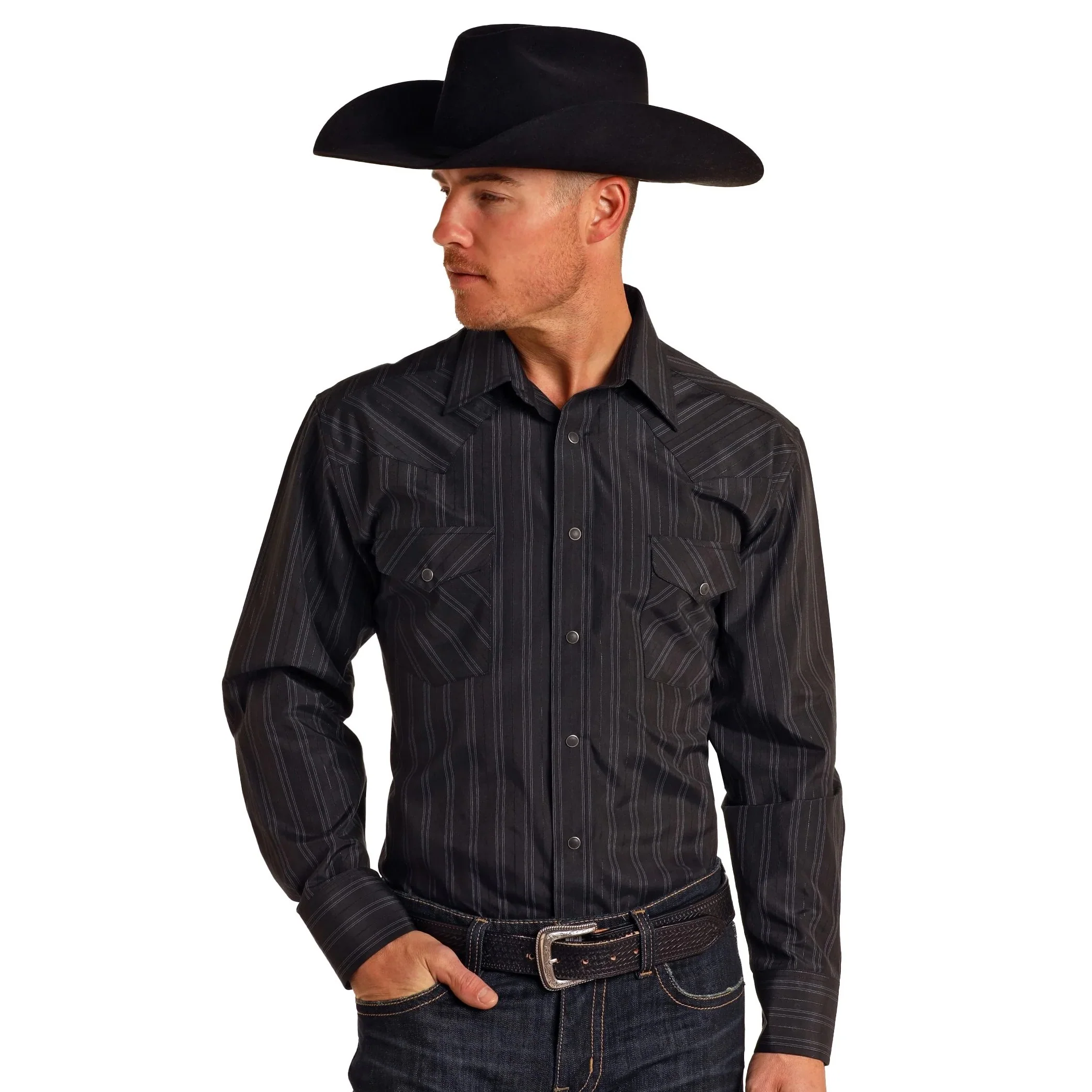 Panhandle  Men's Long Sleeve Stripe Shirt - Black
