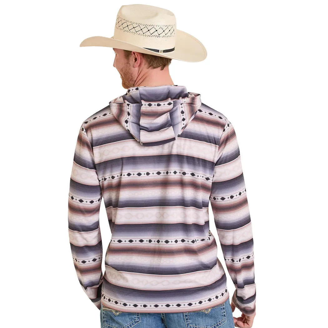 Rock & Roll Men's Mesh Performance Aztec Stripe Long Sleeve Hoodie - Cream - Image 2