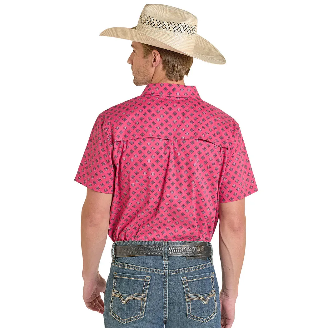 Rock & Roll Men's Mini Tek Western Aztec Print Short Sleeve Shirt - Fuchia - Image 3