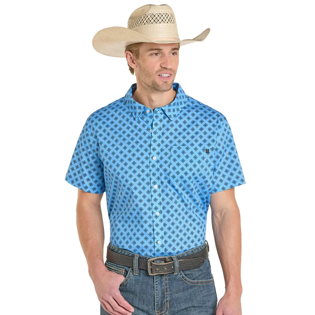 Rock & Roll Men's Mini Tek Western Aztec Print Short Sleeve Shirt - Sky Blue - Image 2