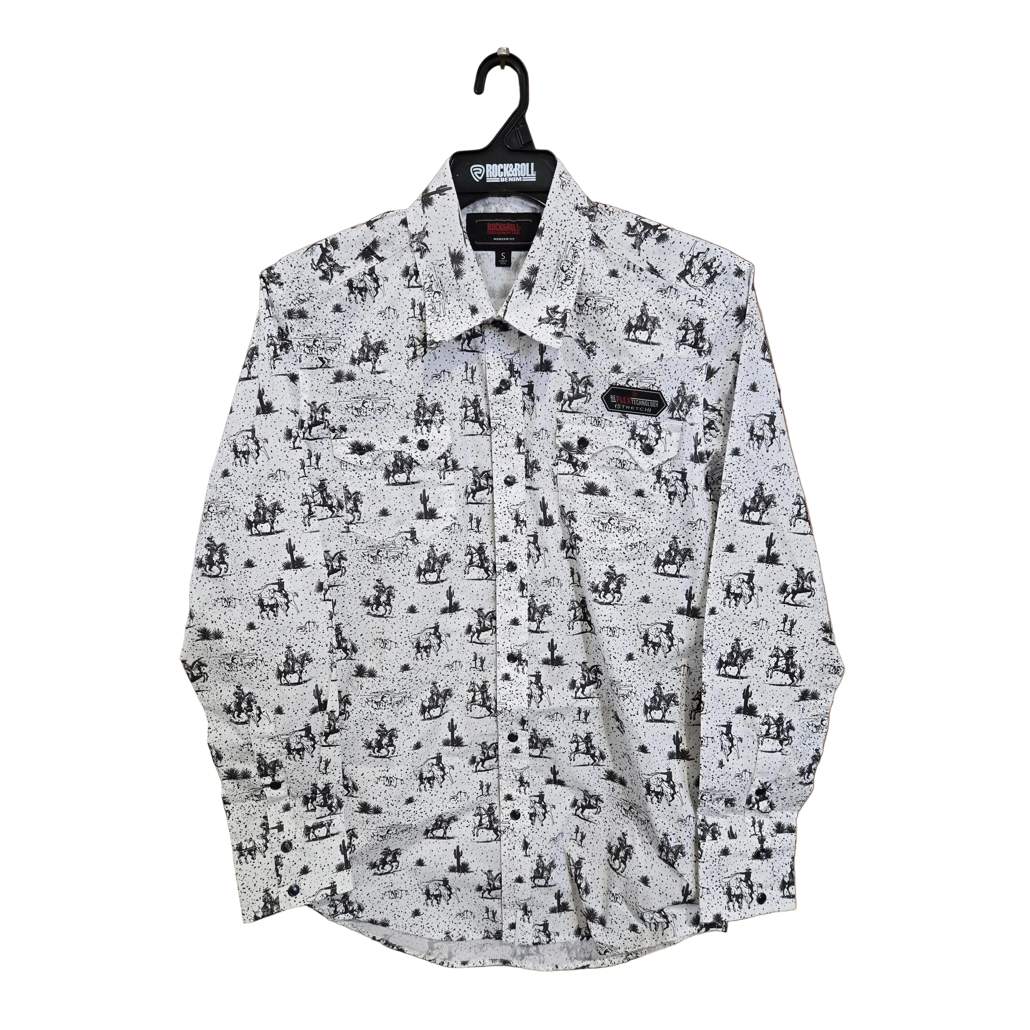 Rock & Roll Men's Novelty Printed Long Sleeve Snap Shirt - Black