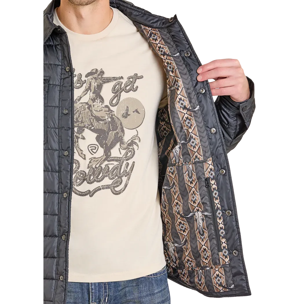Rock & Roll Men's Puffer Print Lined Shacket - Black - Image 3