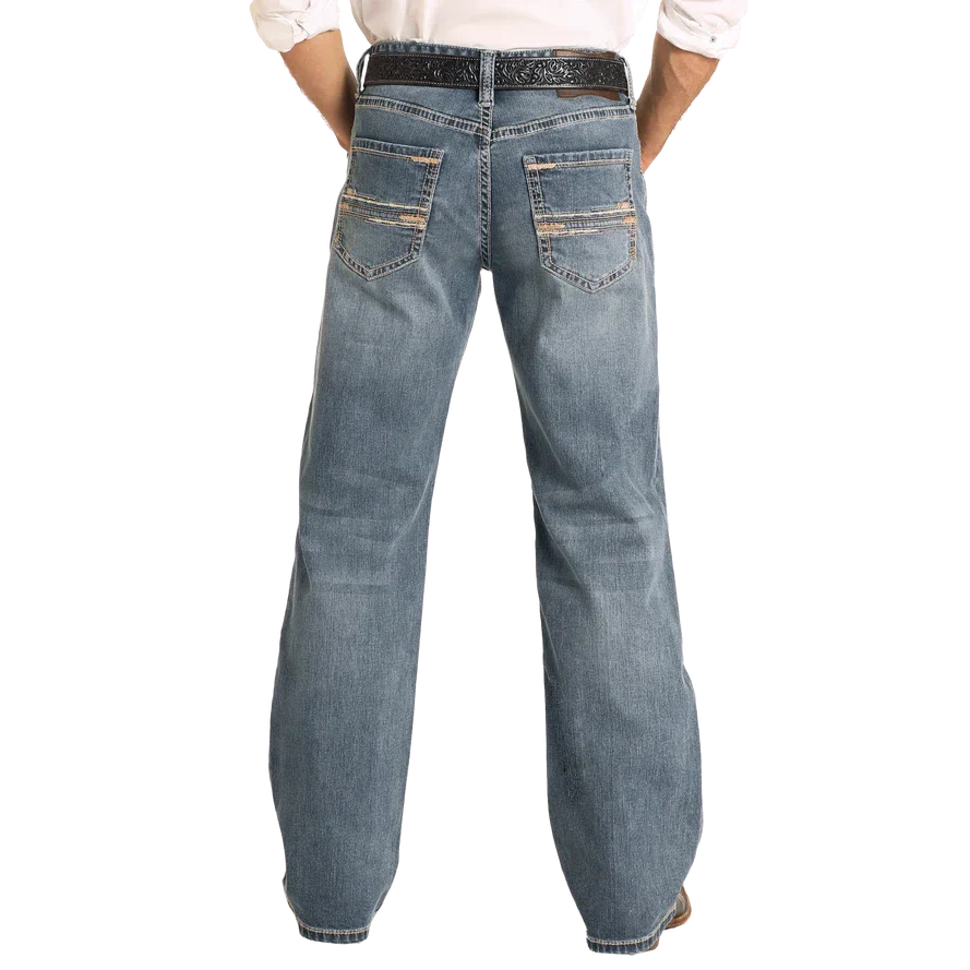 Rock & Roll Men's Relaxed Fit Straight Stitch Double Barrel Boot Jean- Medium Wash - Image 2