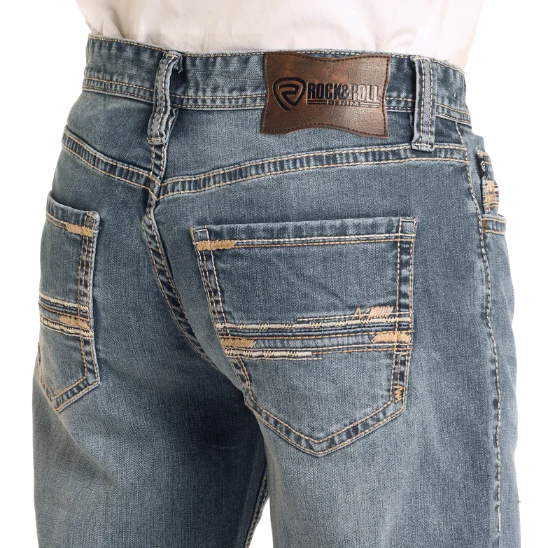 Rock & Roll Men's Relaxed Fit Straight Stitch Double Barrel Boot Jean- Medium Wash - Image 4