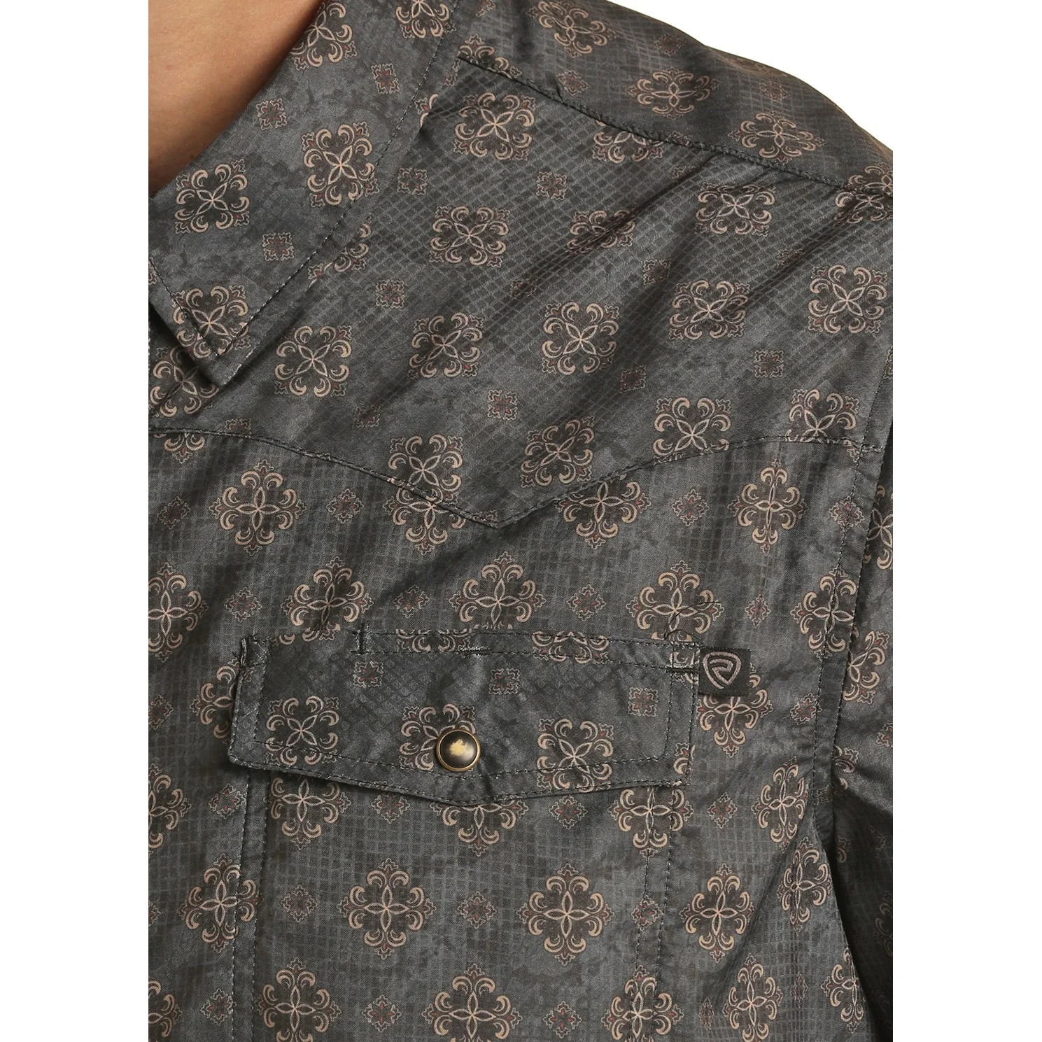 Rock & Roll Men's Short Sleeve 2 Pocket Medallion Ripstop Snap Shirt - Black - Image 2