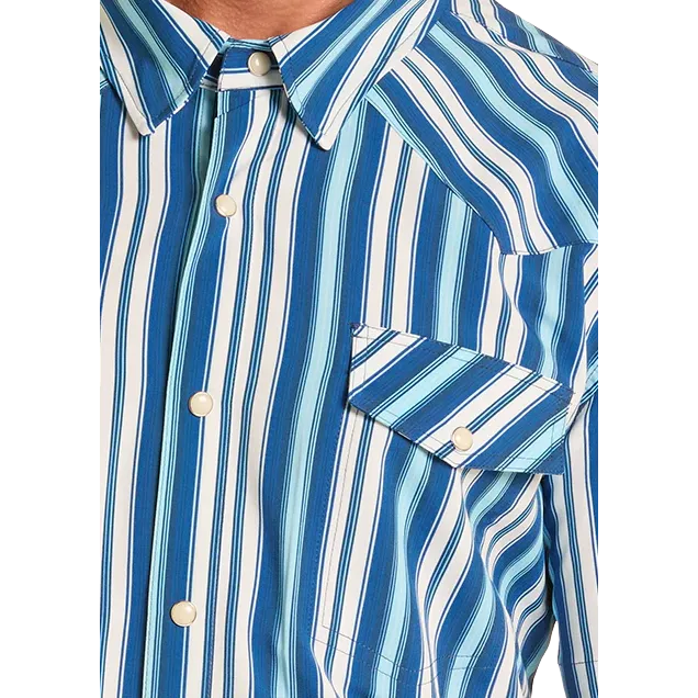 Panhandle Slim Men's Short Sleeve 2 Pocket Performance Snap Stripe Shirt - Blue - Image 2