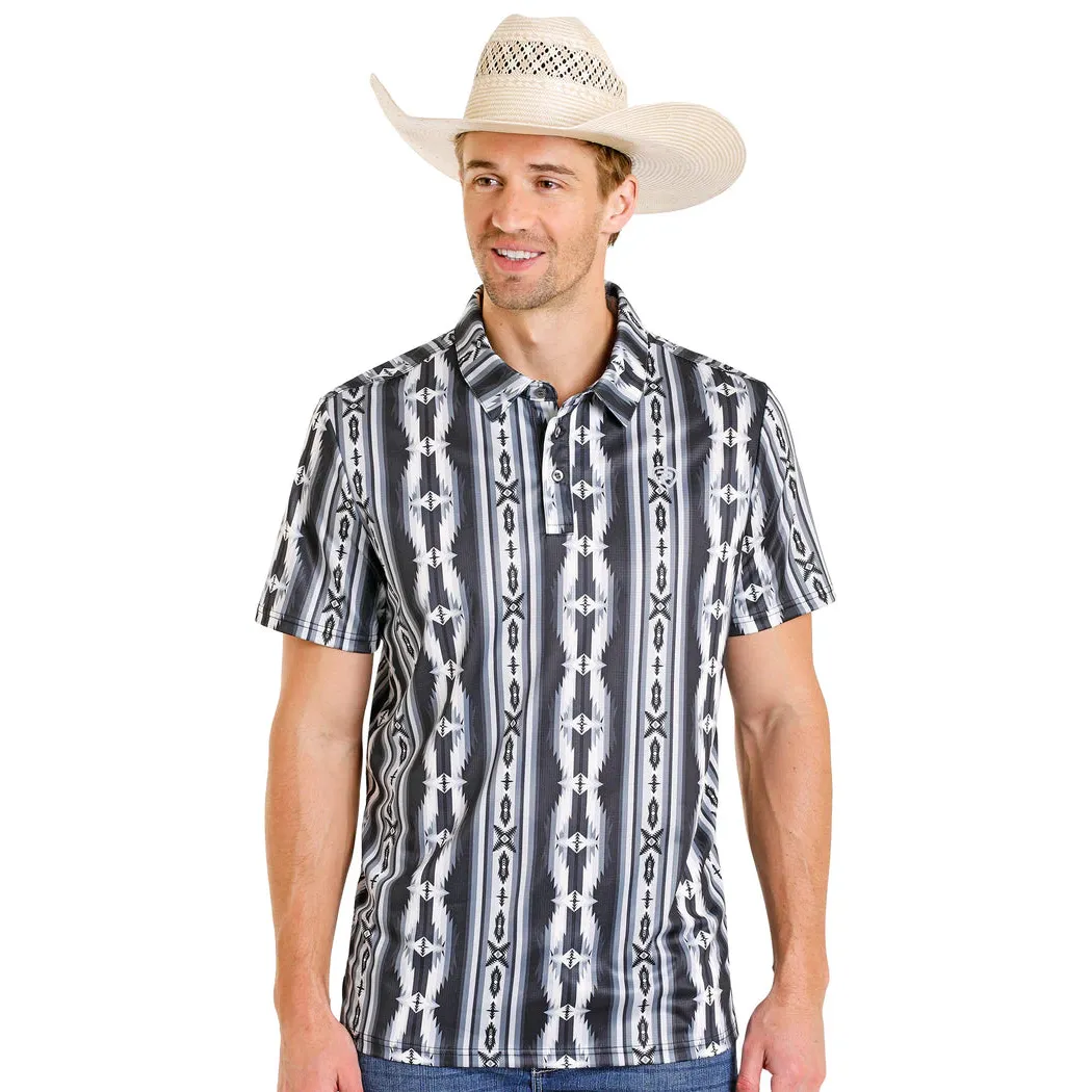 Rock & Roll Men's Southwestern Aztec Print Short Sleeve Polo Shirt - Black