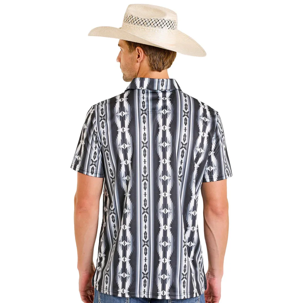 Rock & Roll Men's Southwestern Aztec Print Short Sleeve Polo Shirt - Black - Image 2