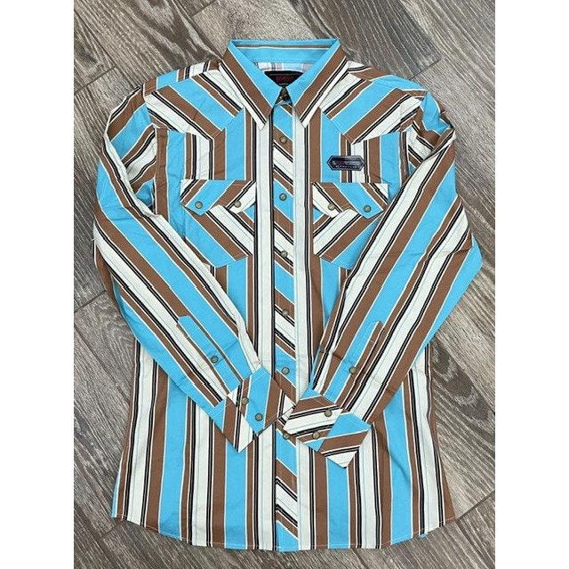 Rock & Roll Men's Stripe Printed Long Sleeve Snap Shirt - Teal