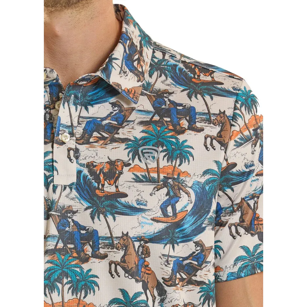 Rock & Roll Men's Surfing Cowboy Print Short Sleeve Polo Shirt - Multi Colour - Image 3