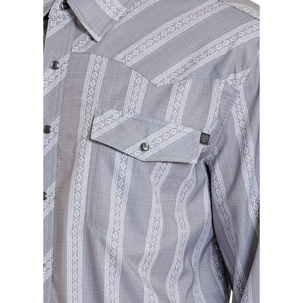 Rock & Roll Men's Tek Western Classic Dobby Stripe Long Sleeve Snap Shirt - Dark Grey - Image 2