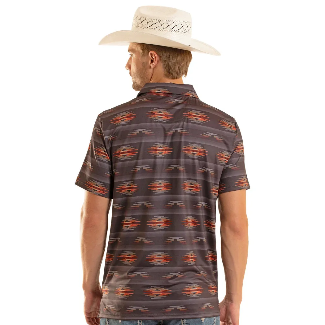 Rock & Roll Mens Tribal Aztec Printed Short Sleeve Polo Shirt - Charcoal - Image 2