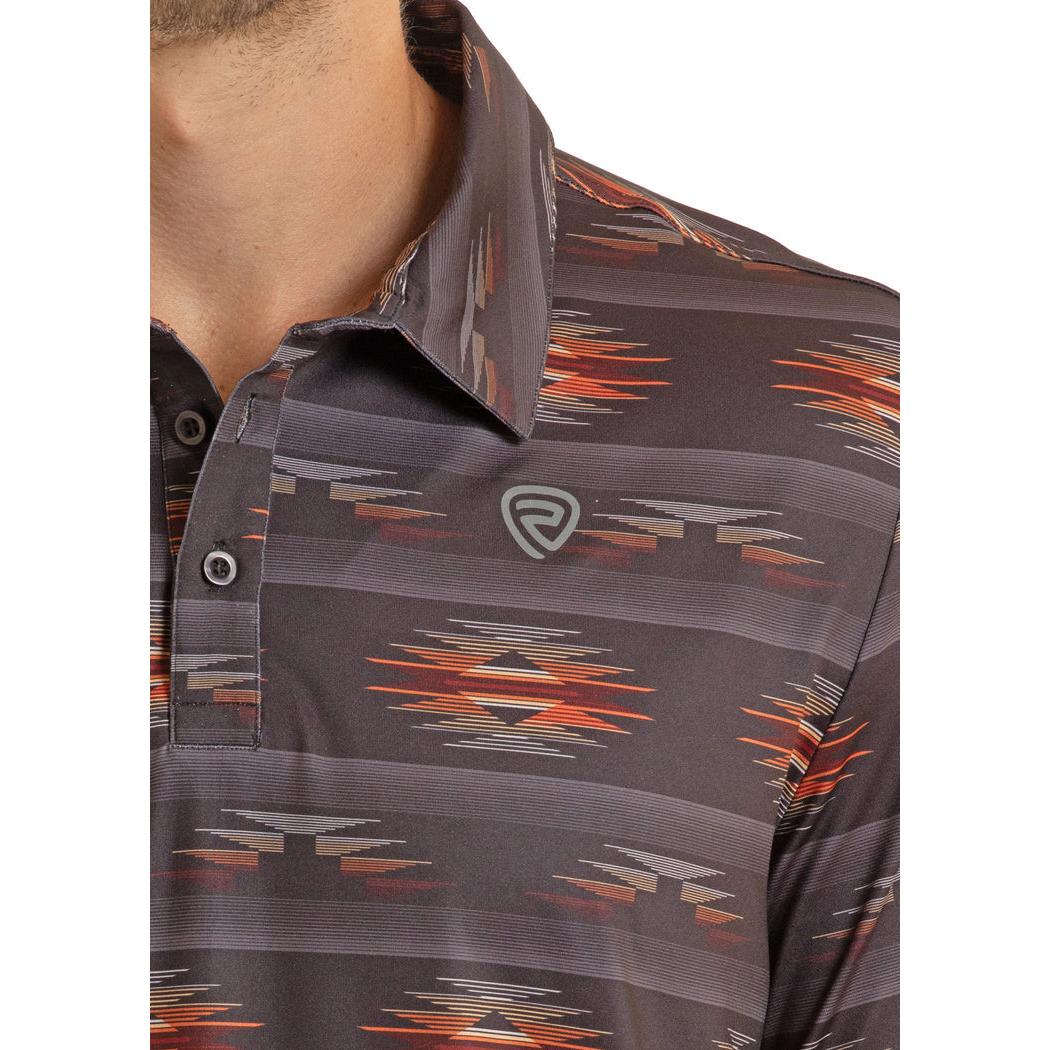 Rock & Roll Mens Tribal Aztec Printed Short Sleeve Polo Shirt - Charcoal - Image 3