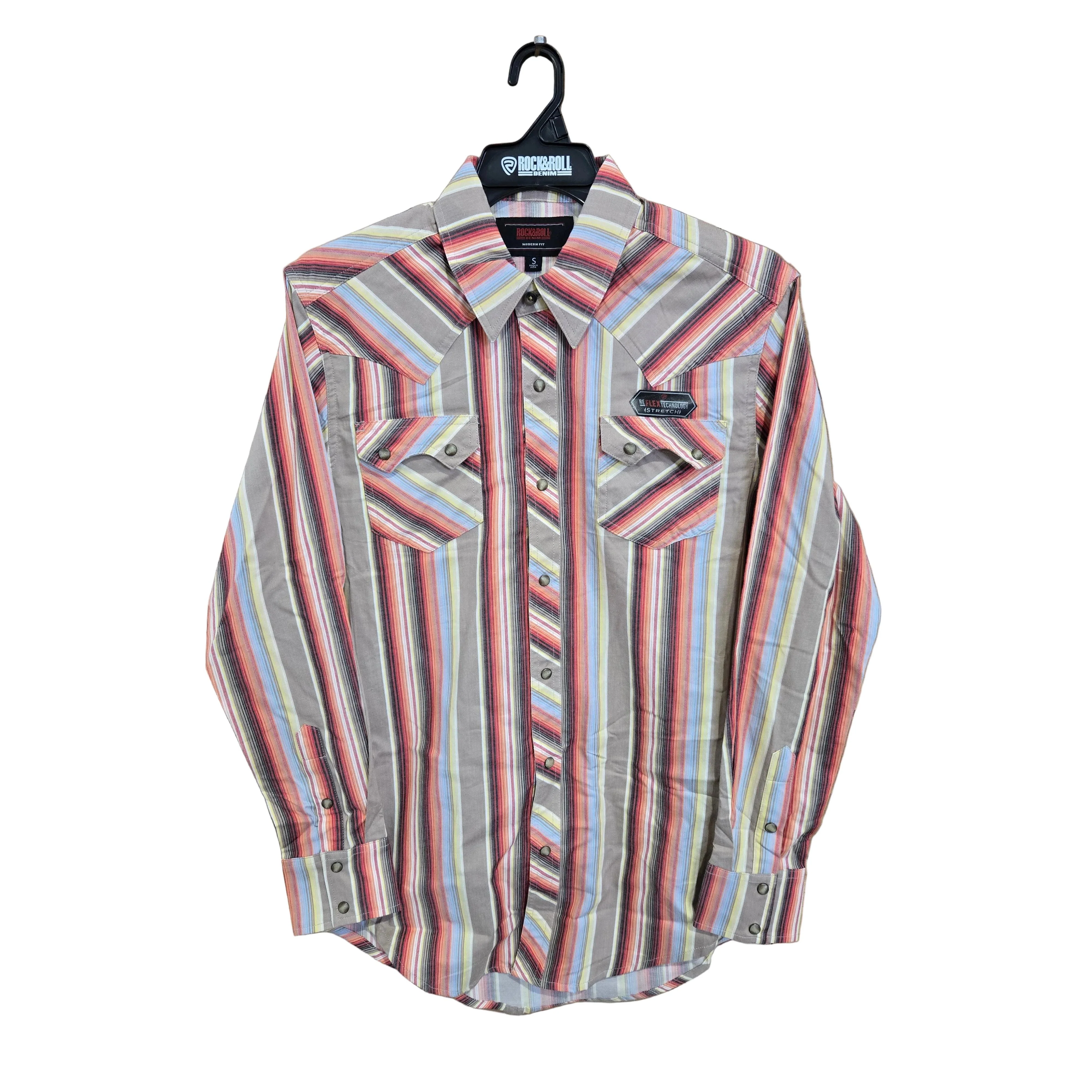 Rock & Roll Men's Vintage Stripe Printed Long Sleeve Snap Shirt - Dark Brown