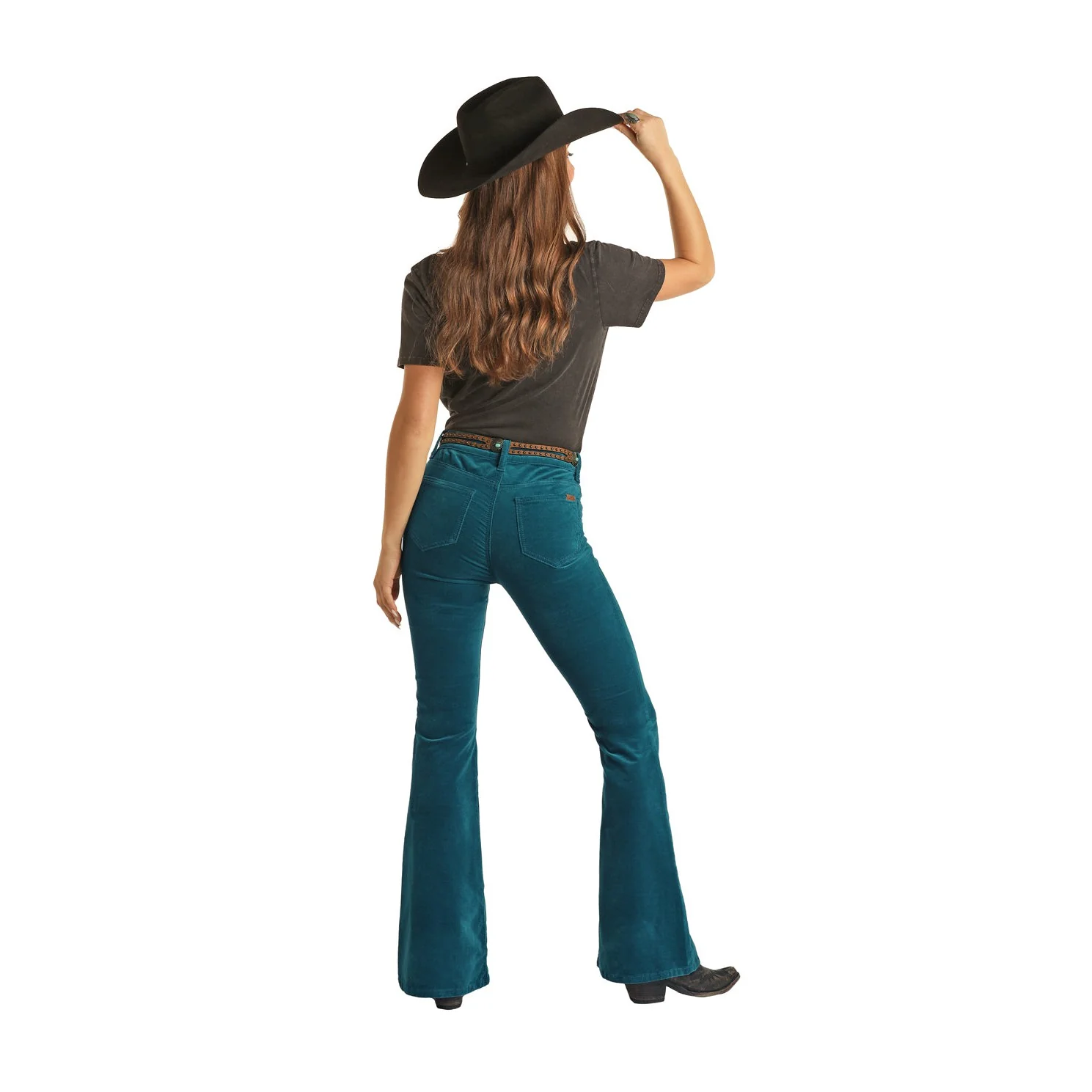Rock & Roll Women's Corduroy Button Flare Jeans - Teal - Image 2