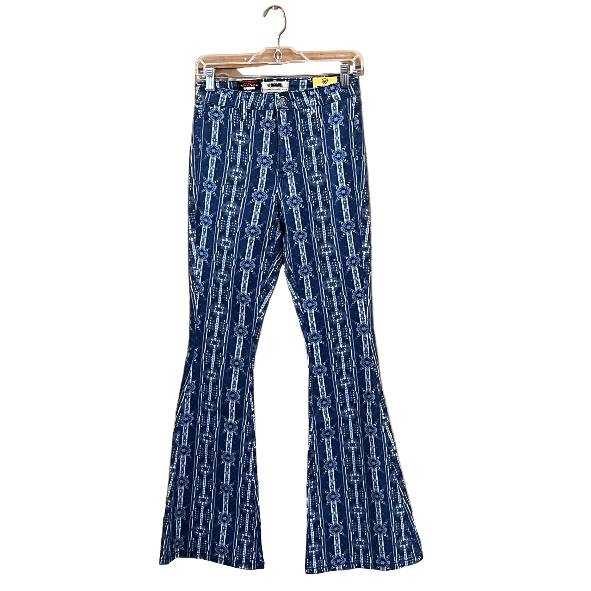 Rock & Roll Women's Aztec Button Flare Jean- Blue