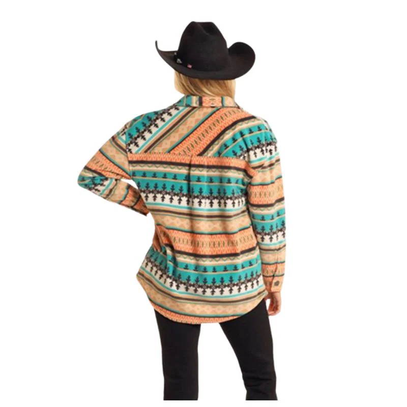 Rock & Roll Women's Aztec Fleece Shacket- Turquoise - Image 2