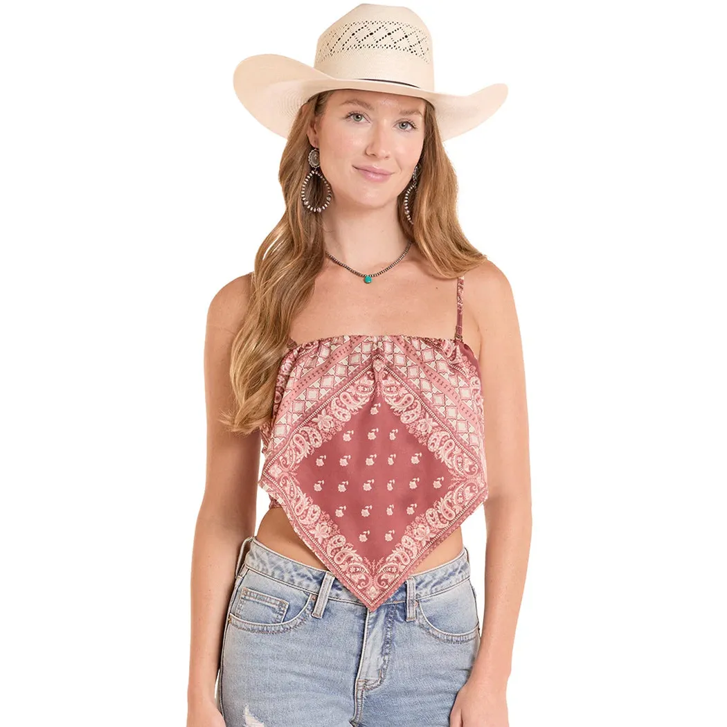 Rock & Roll Women's Bandana Tank Tie Top - Burgandy