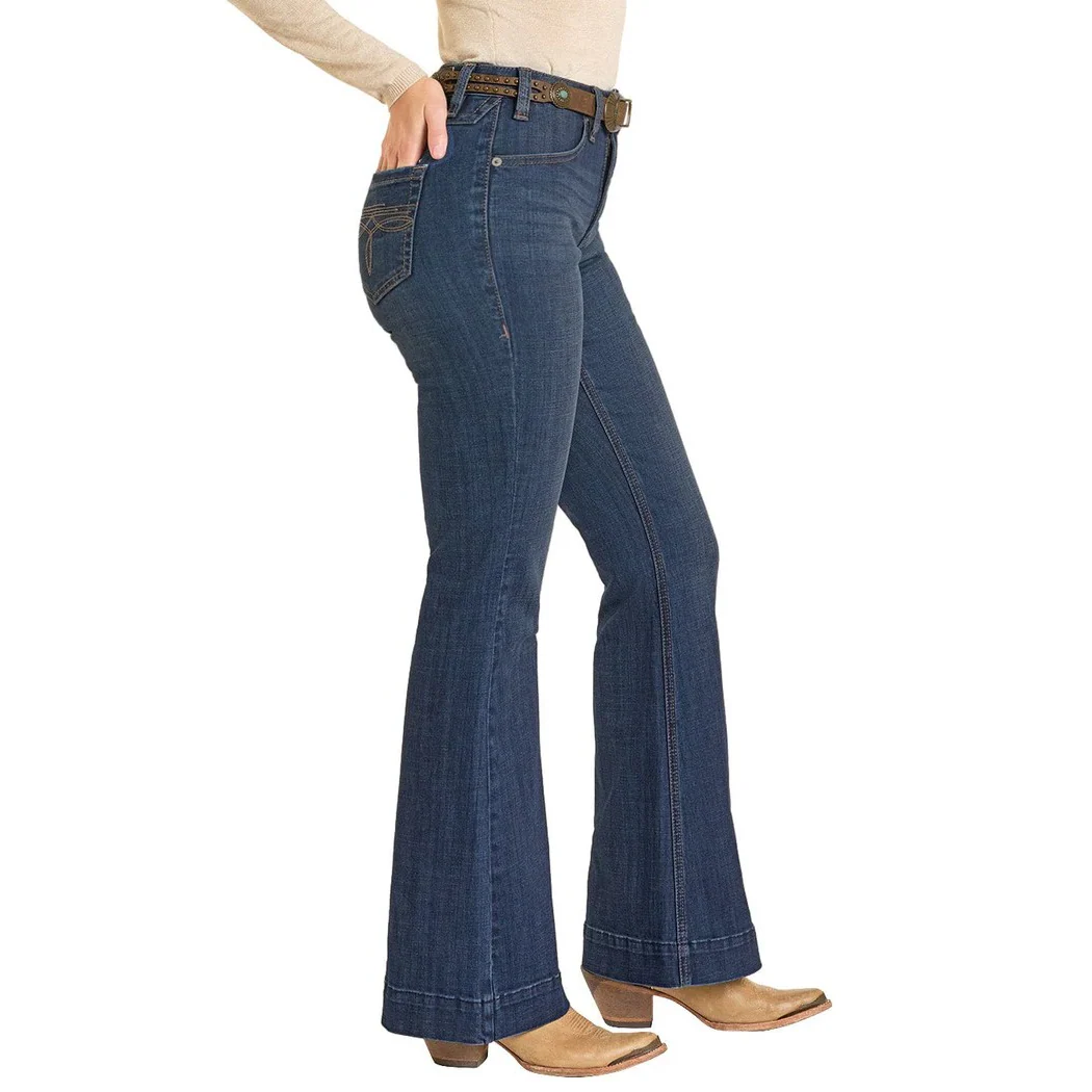 Rock & Roll Women's Boot Stitch High Rise Trouser Jean - Dark Wash - Image 3