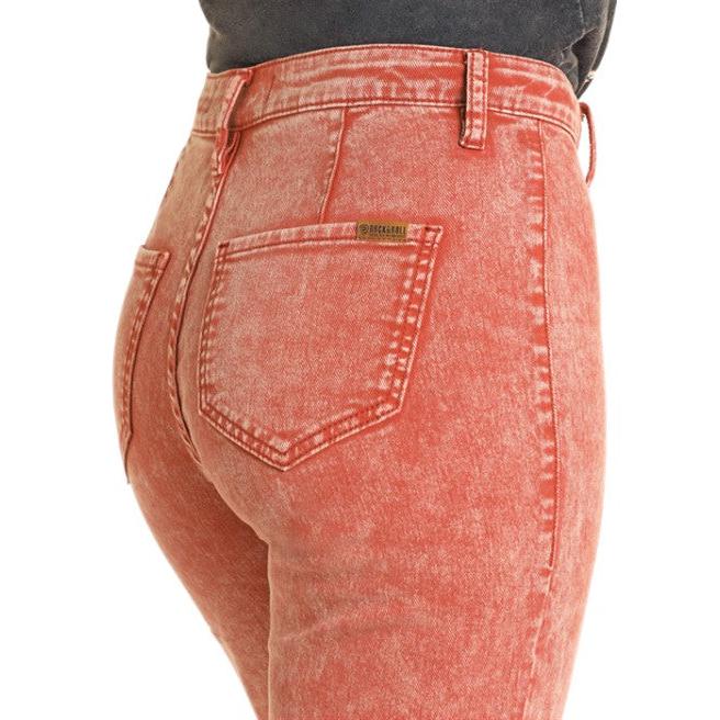 Rock & Roll Women's Button Wide Leg Jean- Rust - Image 3
