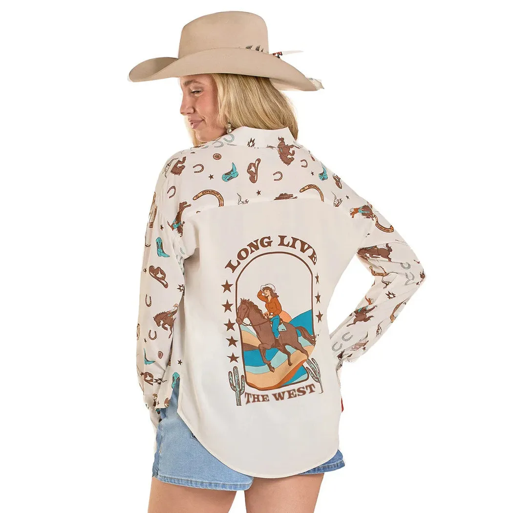 Rock & Roll Women's Conversational Long Live The West Long Sleeve Shirt - Natural - Image 2