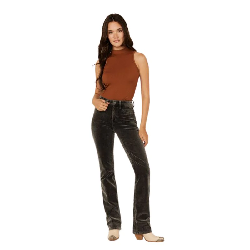 Rock & Roll Women's Corduroy Modest High Rise Boot Cut Pant - Charcoal