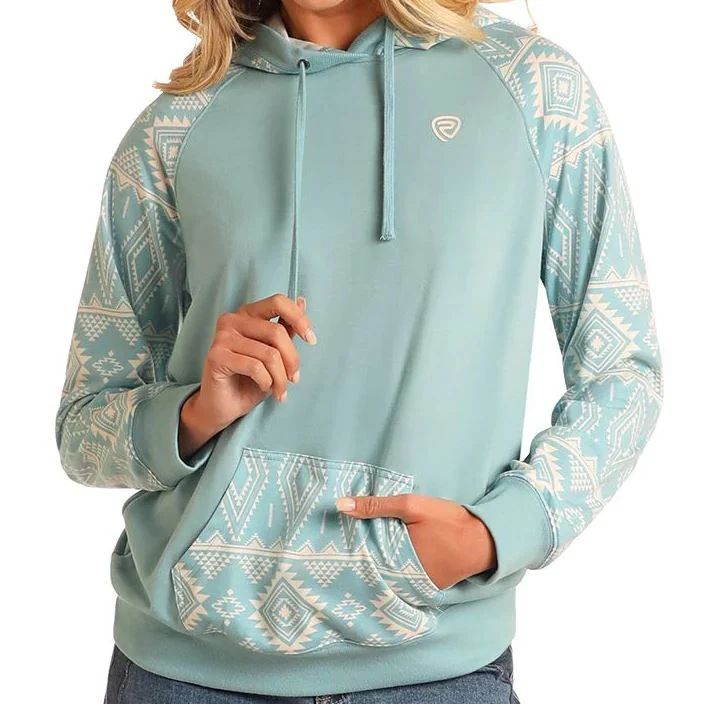 Rock & Roll Women's Cowgirl Hoodie- Aqua