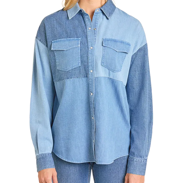 Rock & Roll Women's Denim Patch Long Sleeve Shirt - Blue - Image 3