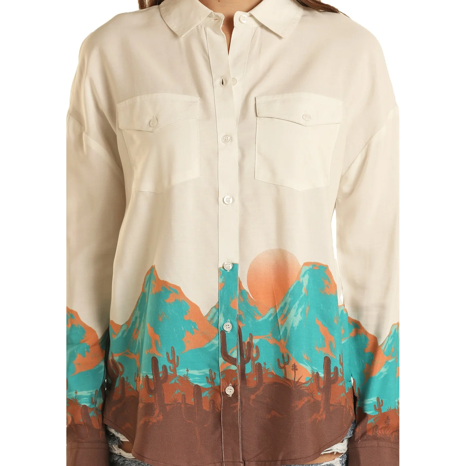 Rock & Roll Women's Desert Scenery Boyfriend Shirt - Natural - Image 3