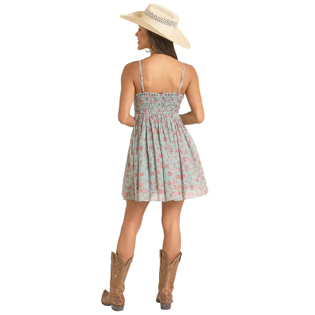 Rock & Roll Women's Floral Print Mini Dress - Sky Blue - Image 2