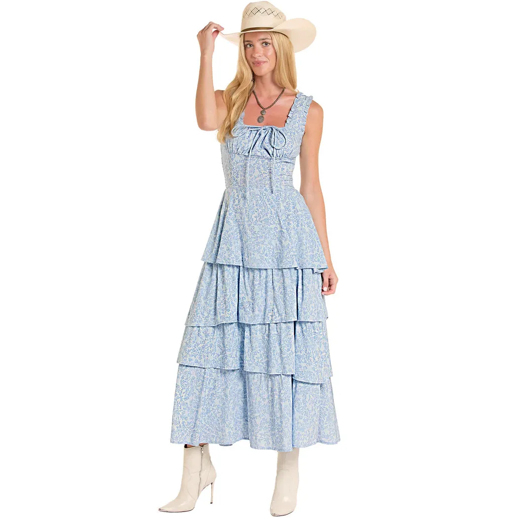 Rock & Roll Women's Floral Print Ruffle Tiered Maxi Dress - Blue