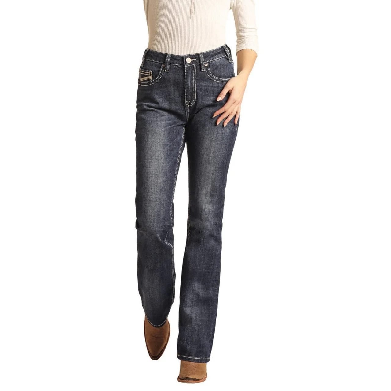 Rock & Roll Women's High Rise Extra Stretch Bootcut Jeans - Dark Vintage