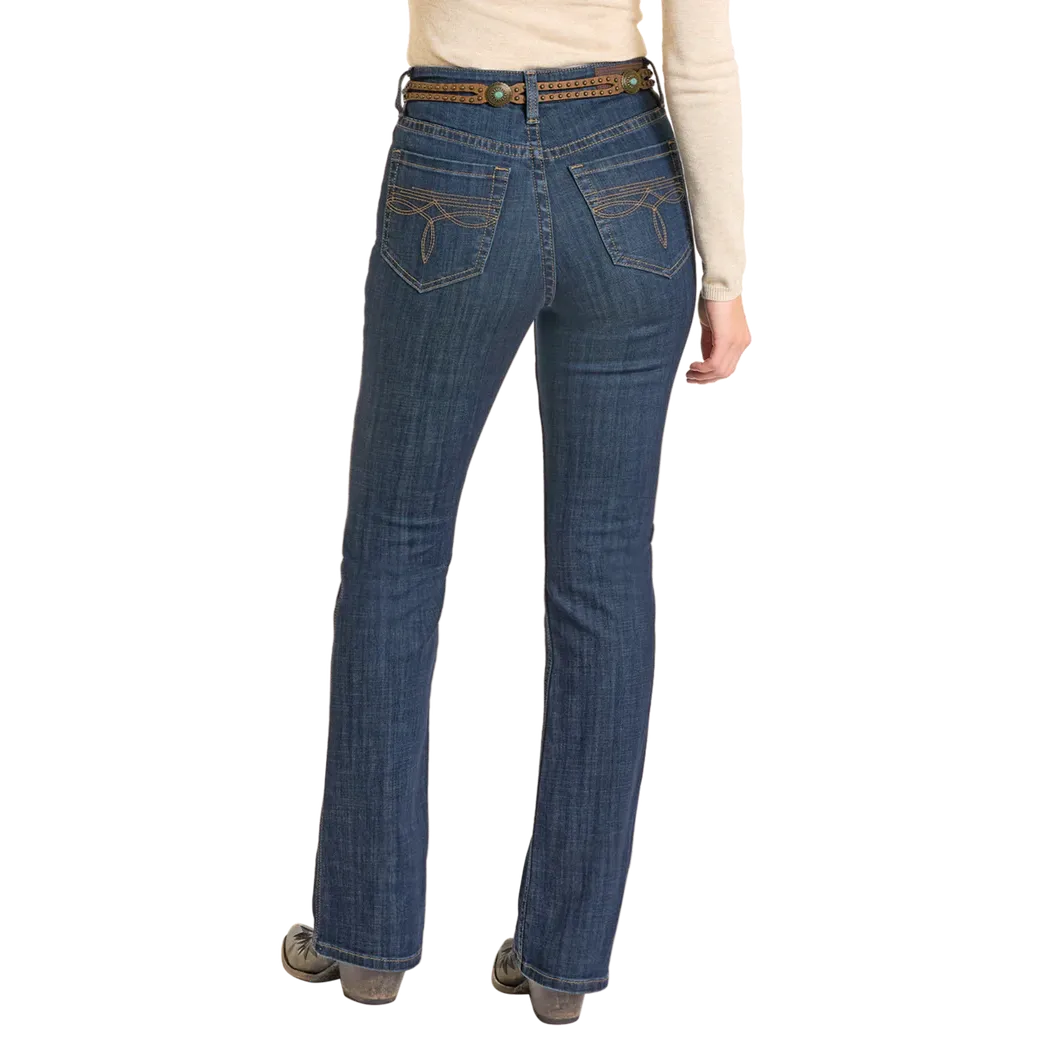 Rock & Roll Women's High Rise Front Detail Saddle Stitch Bootcut Jeans - Dark Wash - Image 2