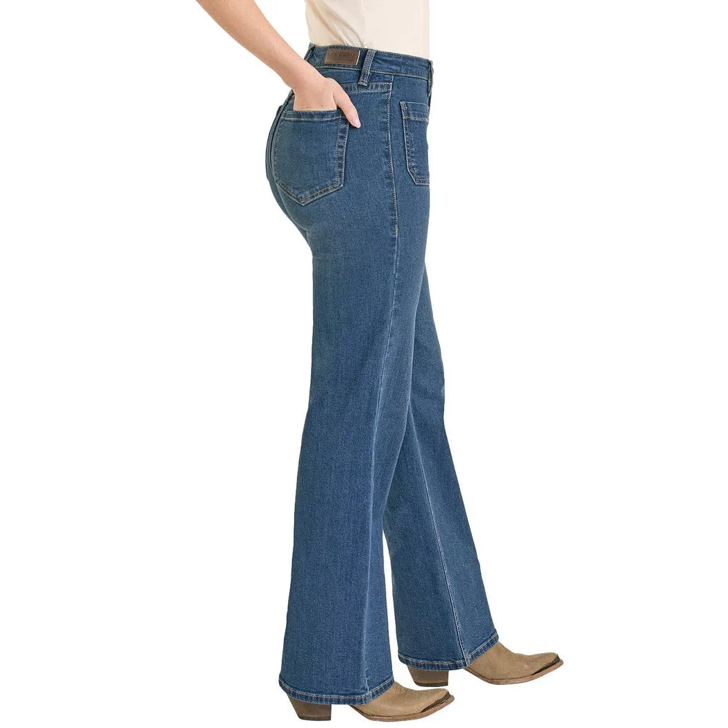 Rock & Roll Women's High Rise Patch Pocket Relaxed Wide Leg Jeans - Medium Wash - Image 4