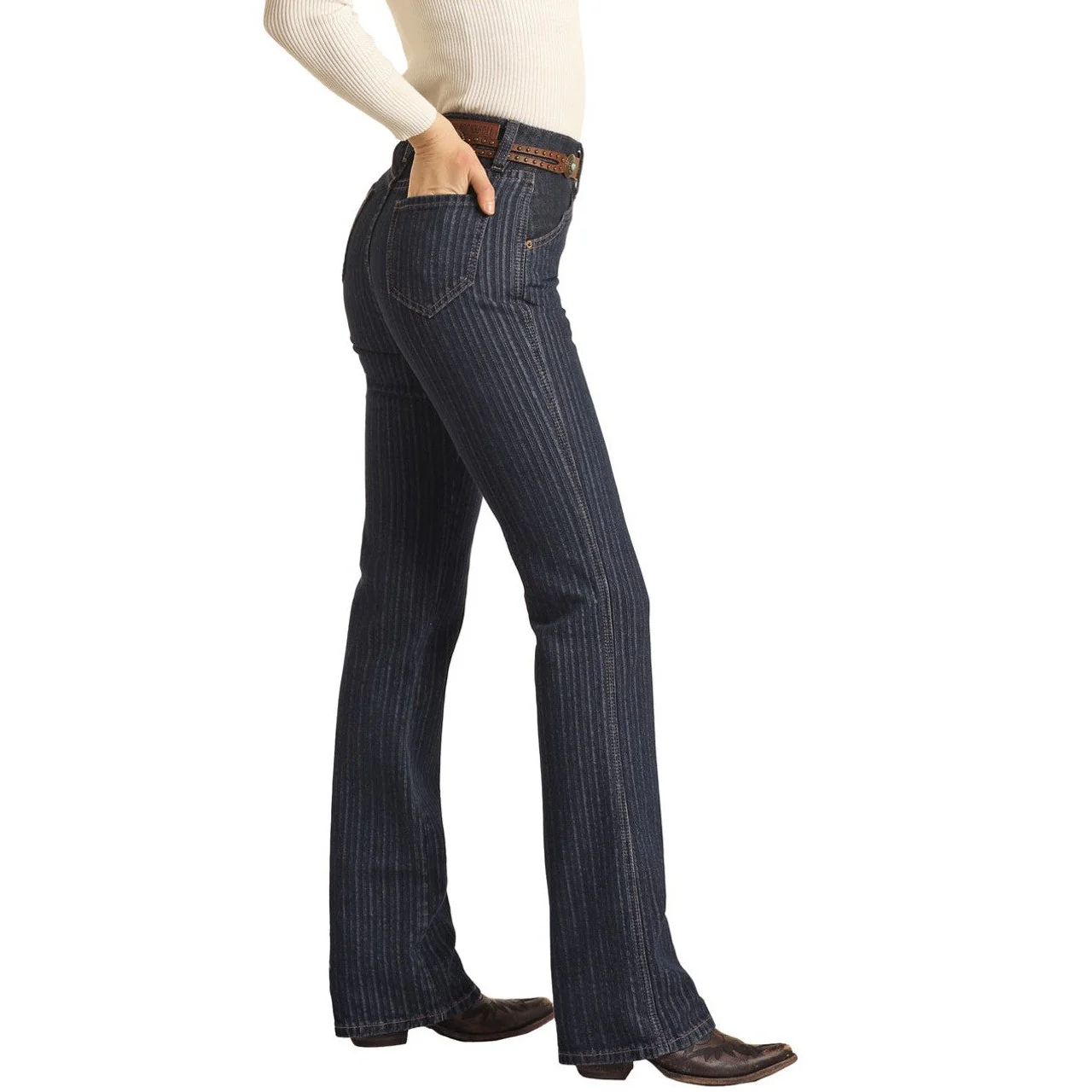 Rock & Roll Women's High Rise Stretch Bootcut Jeans - Dark Wash - Image 3