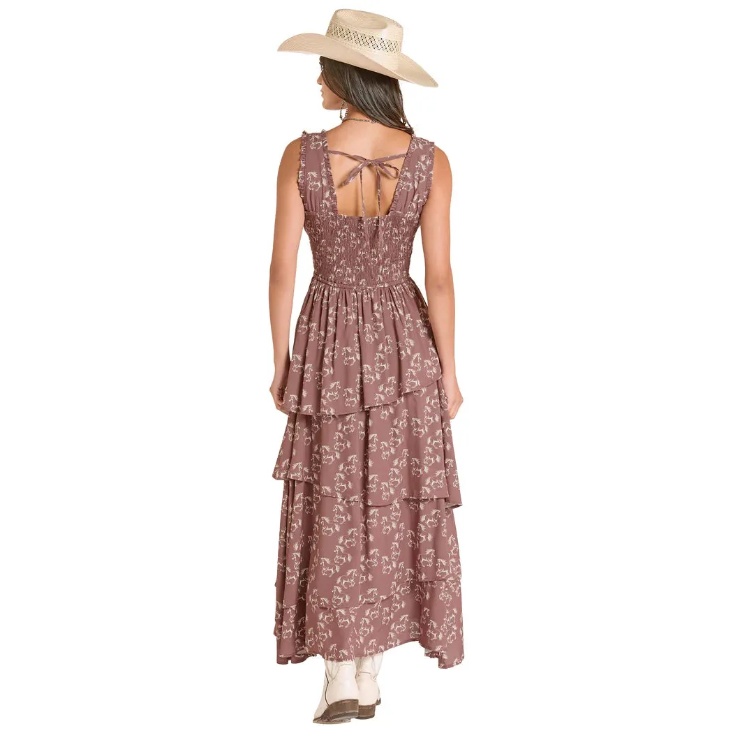 Rock & Roll Women's Horse Print Tiered Dress - Mahogany - Image 2