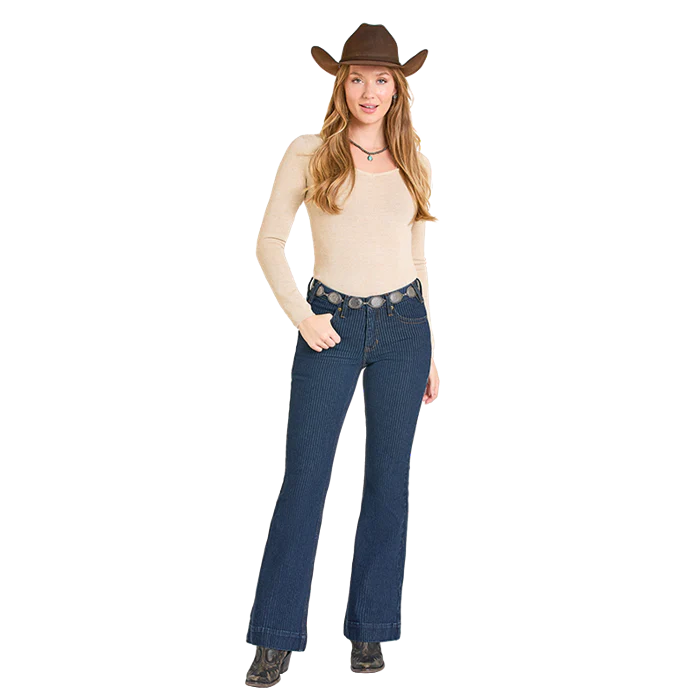 Rock & Roll Women's Jacquard Trouser - Dark Wash
