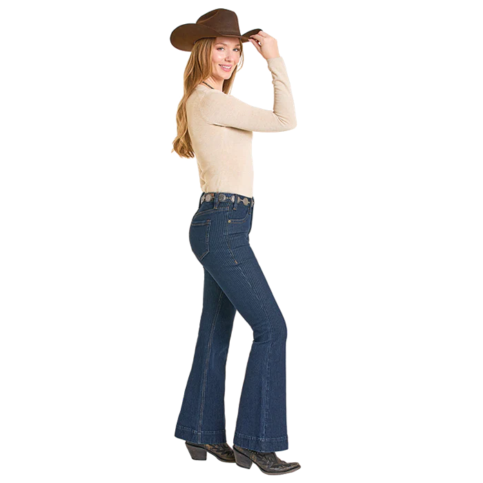Rock & Roll Women's Jacquard Trouser - Dark Wash - Image 3
